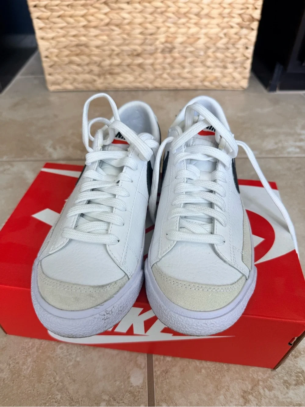 Nike White Low-Top Blazers Sneakers with Black Swoosh